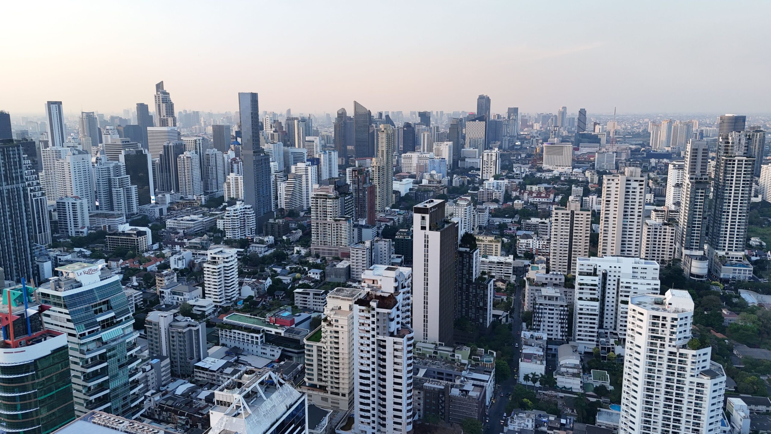Bangkok temple and city view in cool season